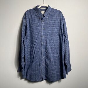 LL BEAN - Plaid, Dress‎ Shirt,  Blue with Navy Long Sleeve, Size XL-TALL